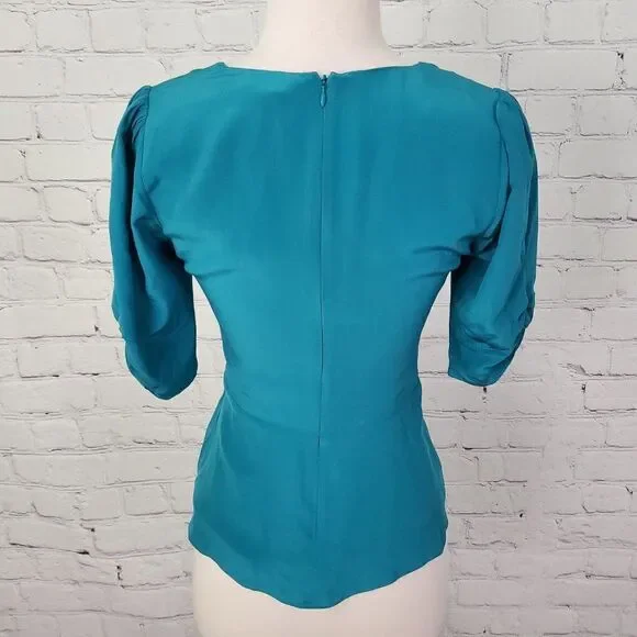 Parker Silk Peplum Surplice Blouse XS Kelly Green - Picture 6 of 10